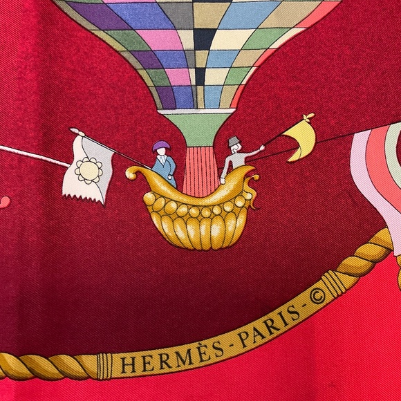 HERMES RED LES FOLIES DU CIEL PRINT SQUARE SILK TWILL SCARF - Picture 8 of 10